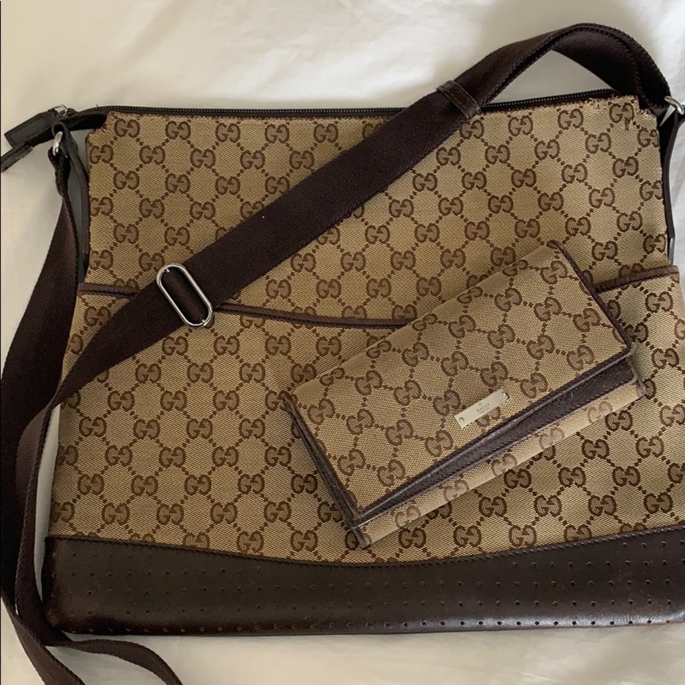Gucci Brown Monogram Canvas Crossbody Bag with Dark Brown Trim